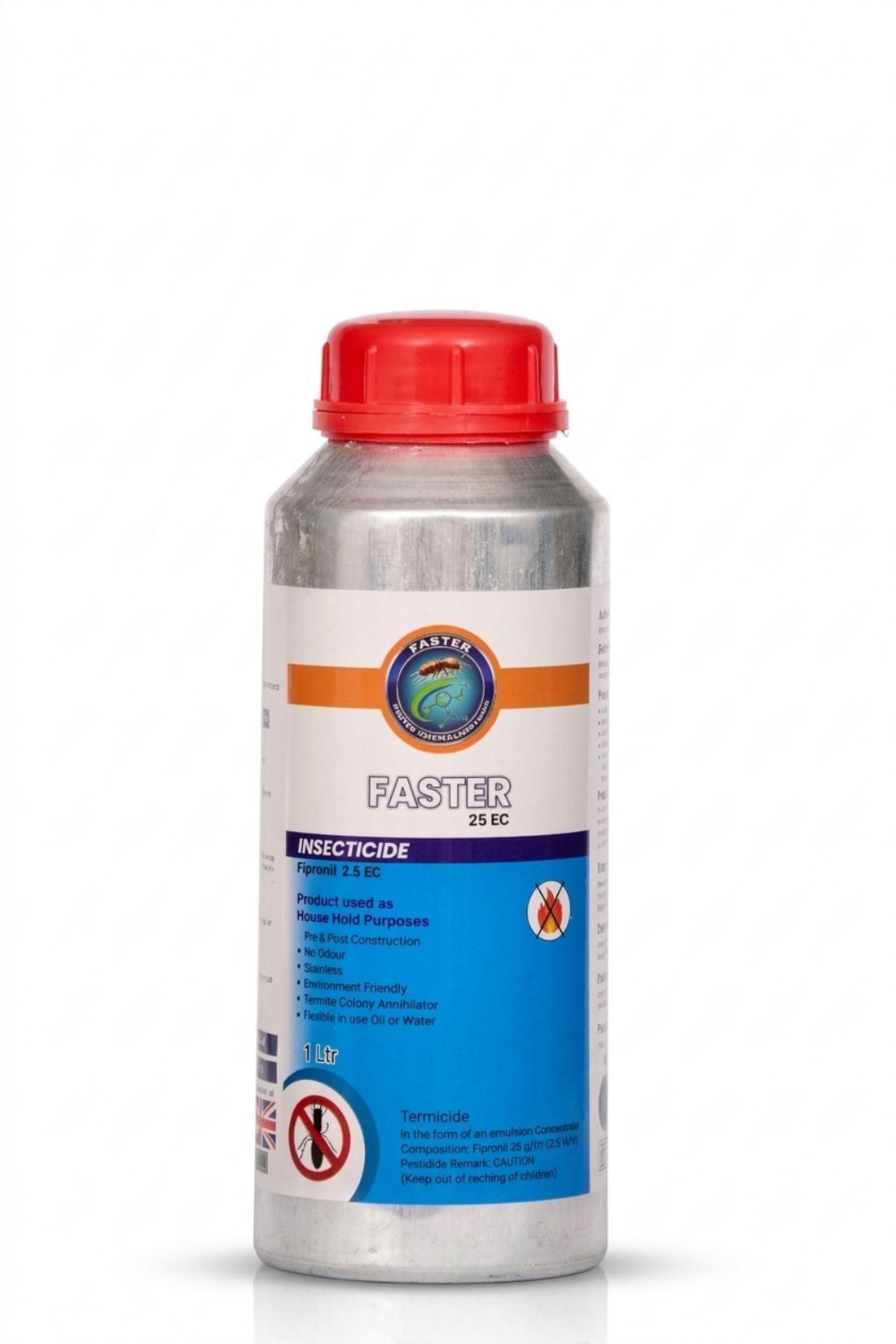 Faster 25 EC Fipronil 2.5% termite control chemical bottle, UK imported, 1 litre